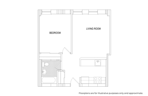 Floor plan for 1 bed, 1 bath, 550 sqft